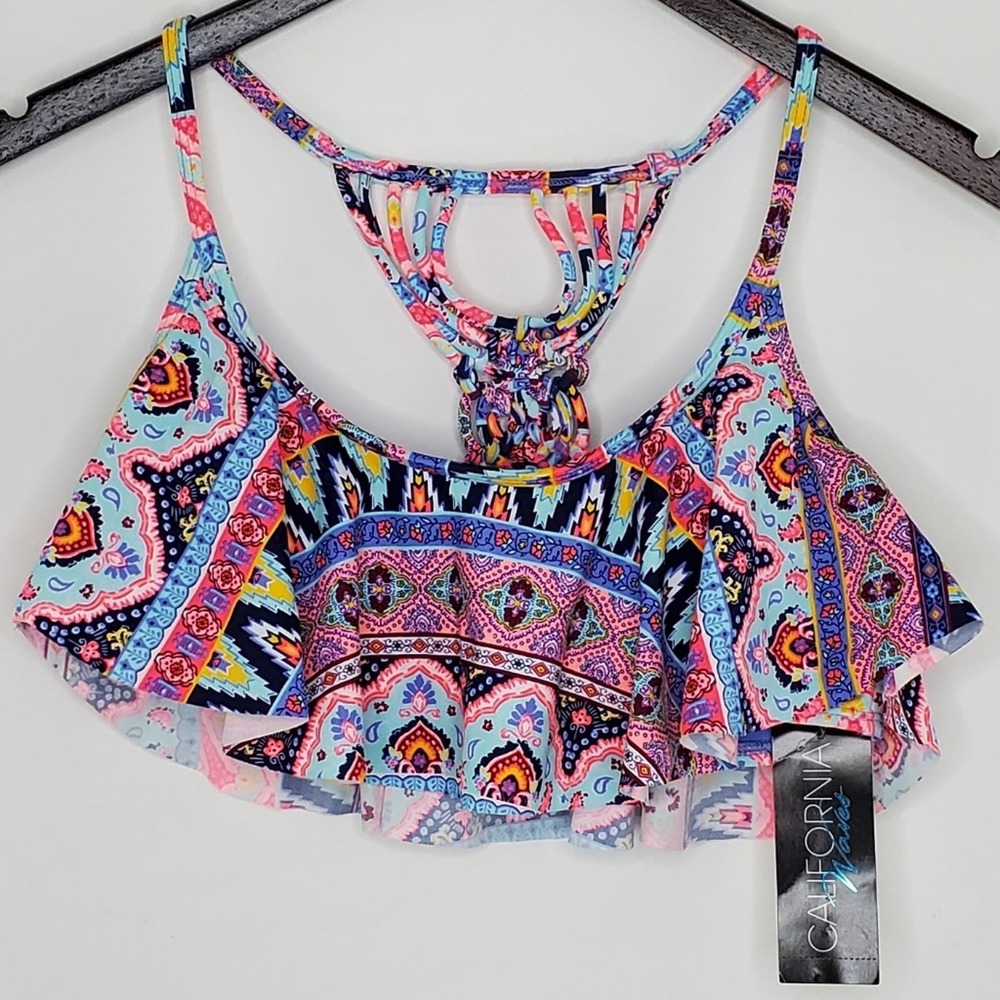 California Waves Faraway Vaycay Flounce Bikini Top
